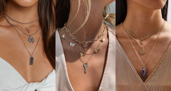 layering necklaces, layered necklaces, necklaces in layering style, silver layered necklaces, women layering necklaces, gold layered necklaces, stacked necklaces