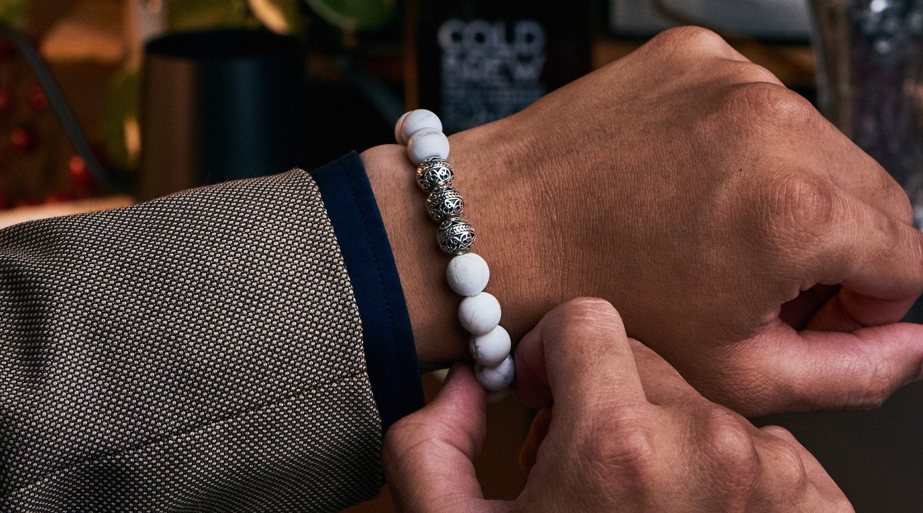 howlite, howlite stone, white howlite, howlite beads, blue howlite, howlite jewelry, men accessories, must have accessories, beaded bracelets, men beaded bracelets, man bead bracelet, men stone bracelet, men bracelet, bracelet for men, healing power