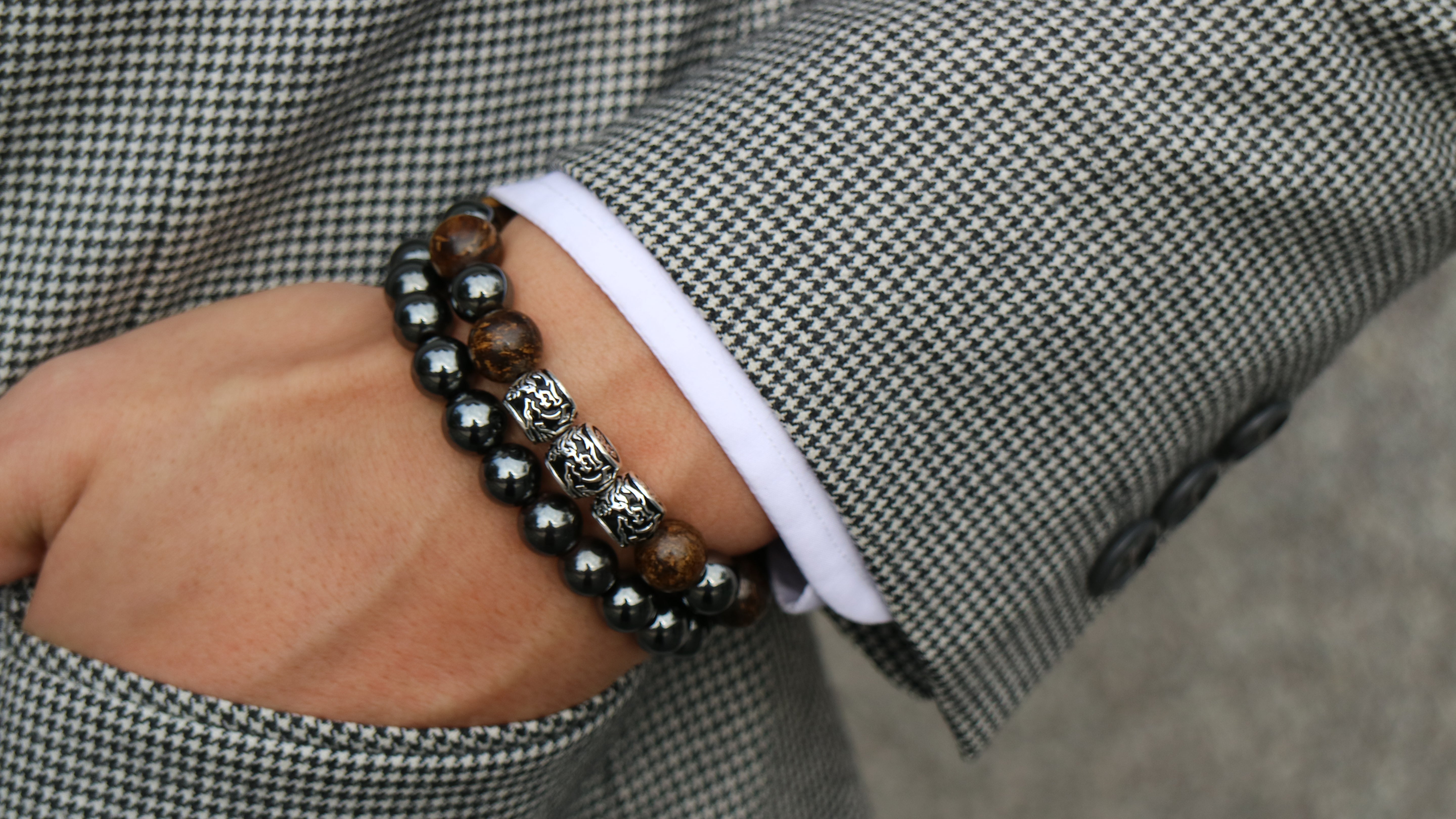 DRAGORSE SILVER BEADED BRACELET FOR MEN