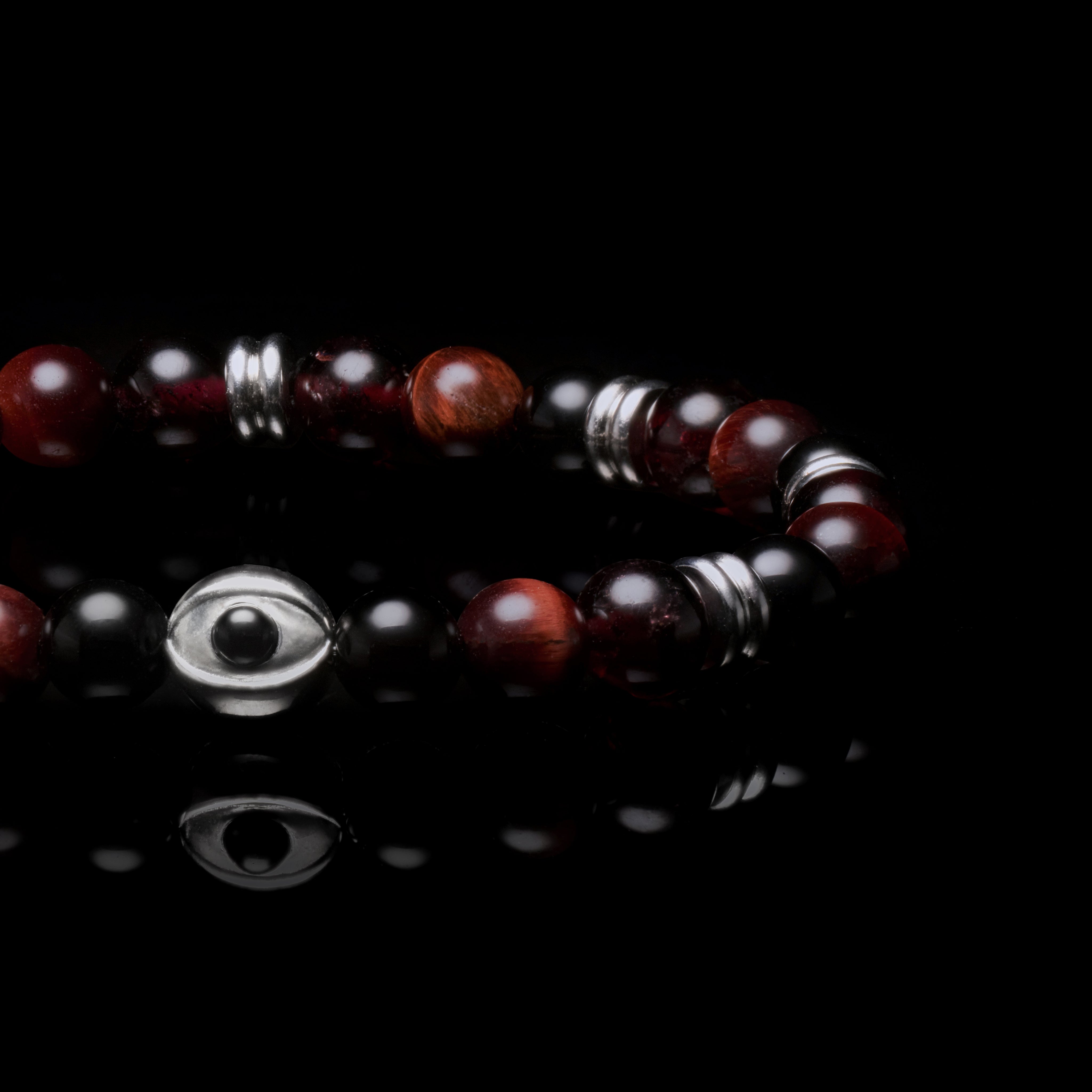 Evil Eye bracelet, Beaded bracelet, garnet beaded bracelet