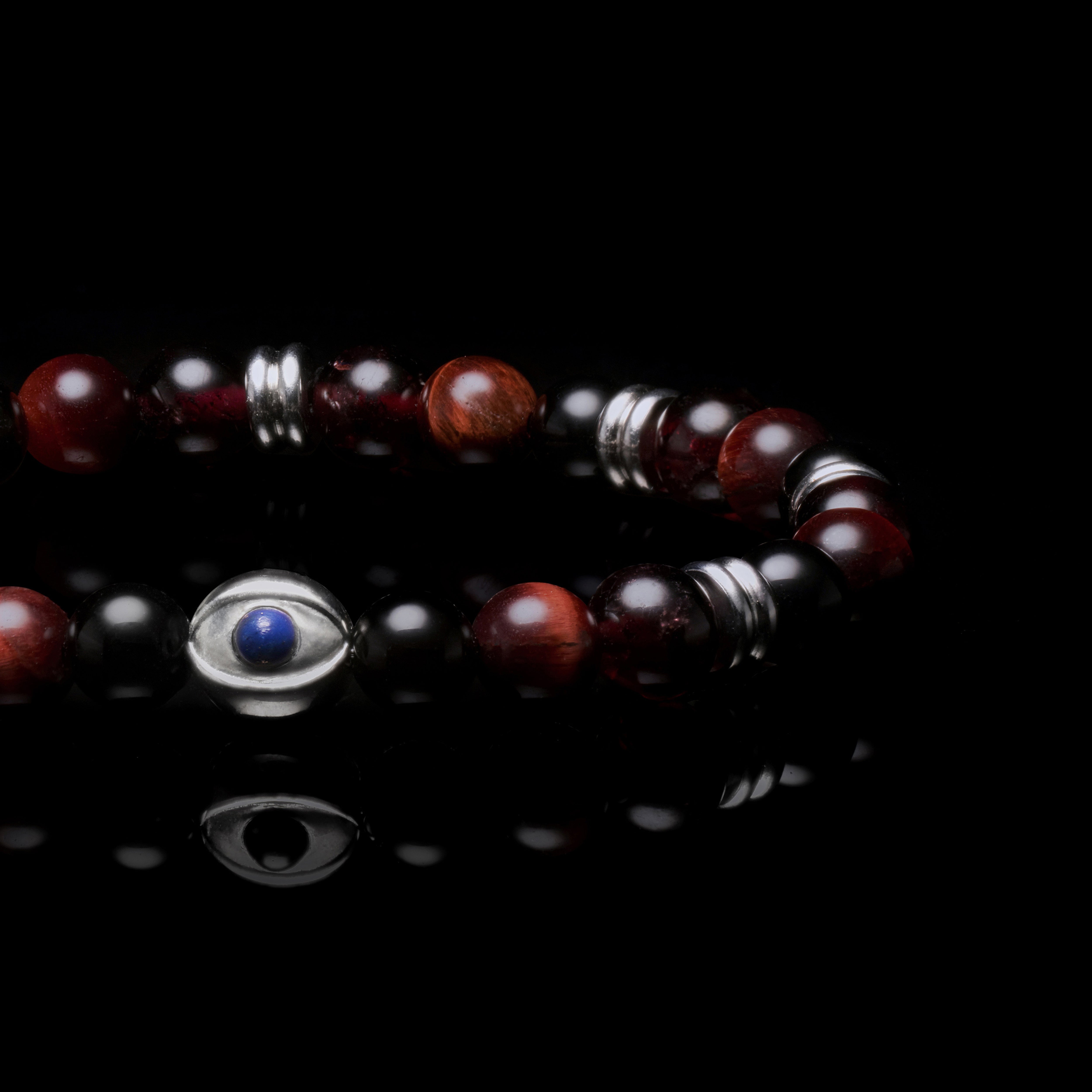 Evil Eye bracelet, Beaded bracelet, garnet beaded bracelet