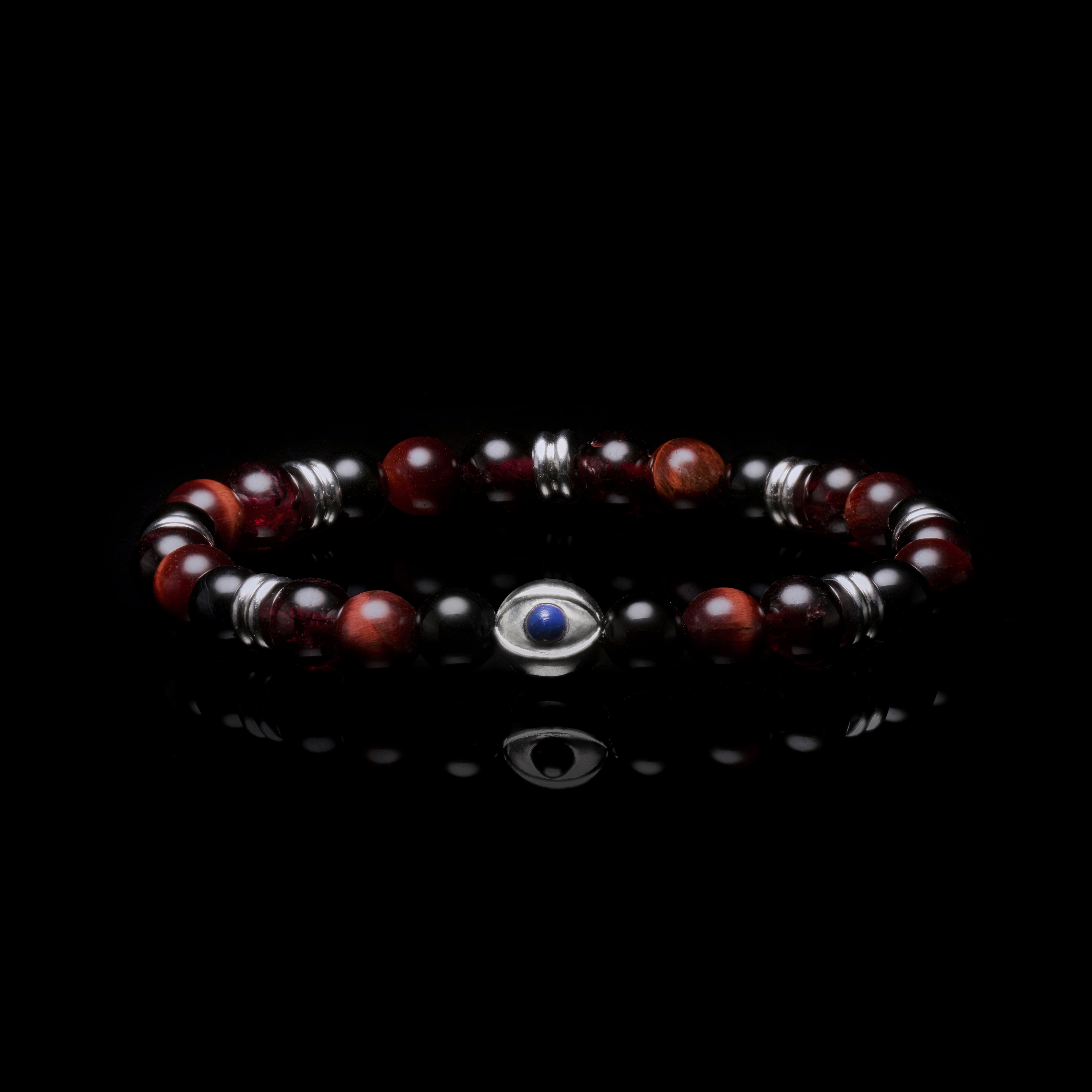 Evil Eye bracelet, Beaded bracelet, garnet beaded bracelet