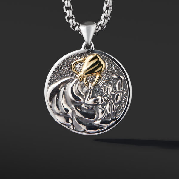 Aquarius Pendant Zodiac Necklace - Sterling Silver with 18K Solid Gold