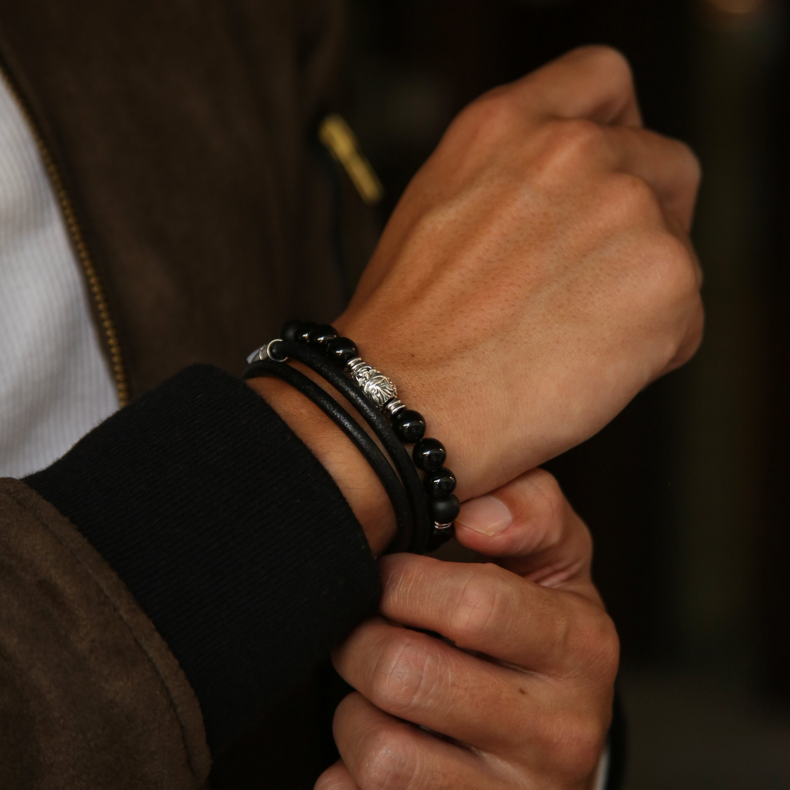 Leather bracelets are one of the stylish types of bracelets. Offering black leather bracelets, leather wrap bracelets, braided leather bracelets. Personalized leather bracelets with engraved names are available through our customized service.