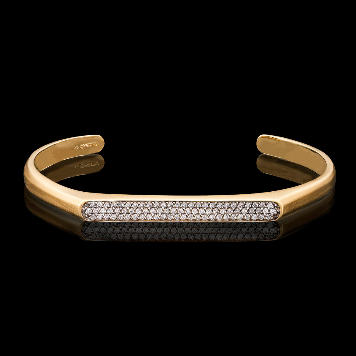 18k Gold Plated & Silver Textured Cuff Bracelet & Natural Diamonds in the Rough Geoffrey main image 4