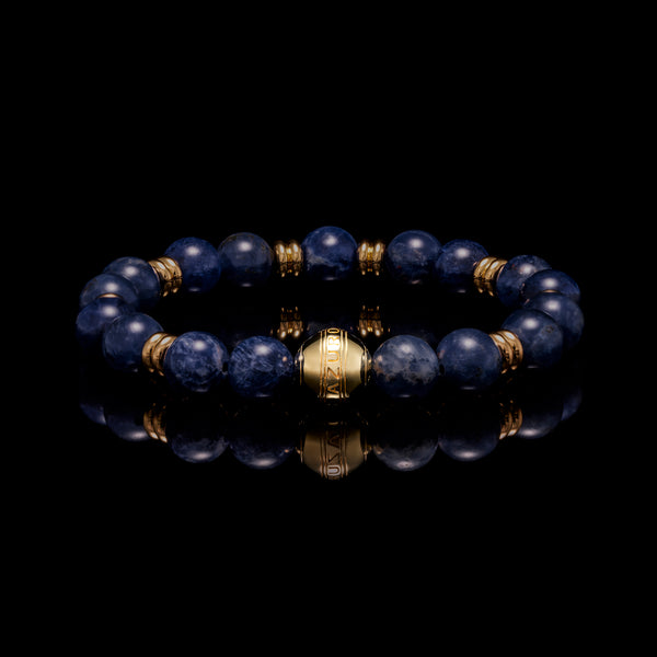 Sodalite Royal Blue Beaded Crown Jewel Bracelet with Silver Spacers