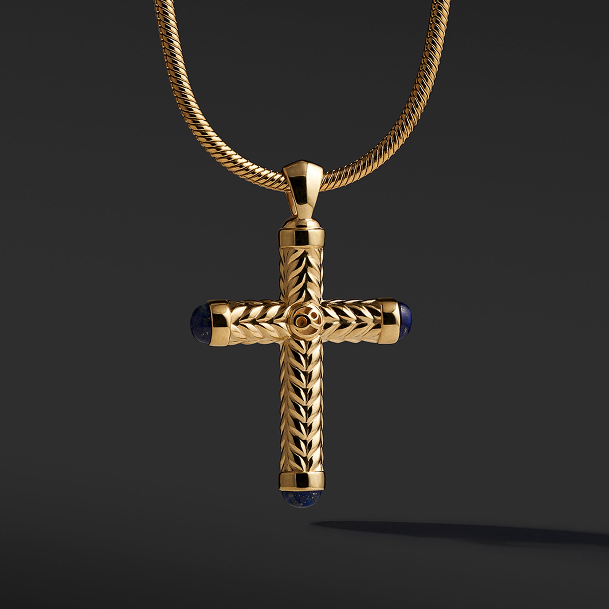 Gold Cross Pendant With Lapis Lazuli