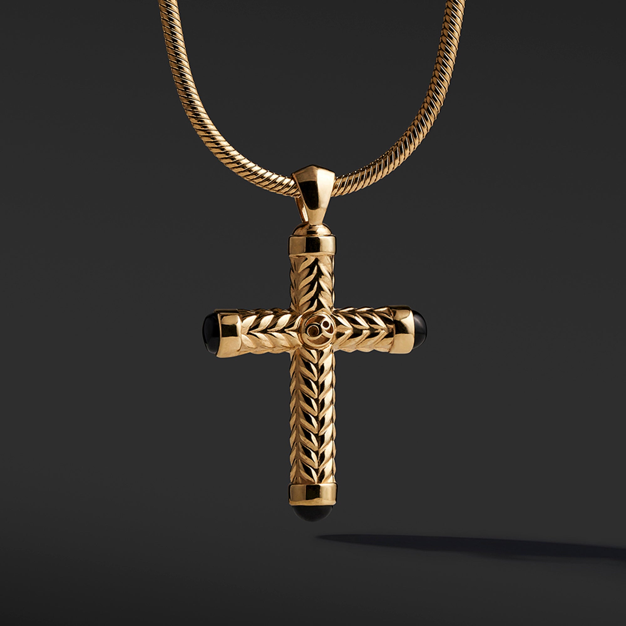 Gold Cross Pendant With Onyx - Main Image