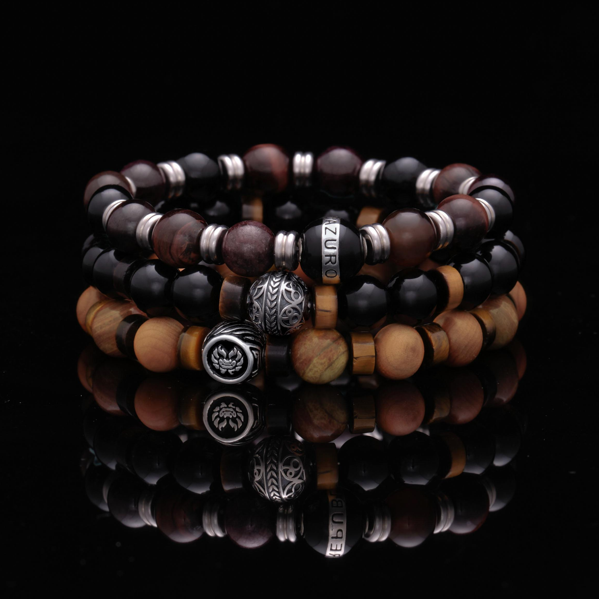 The Titan Men Stack Beaded Bracelet Tiger Eye Obsidian