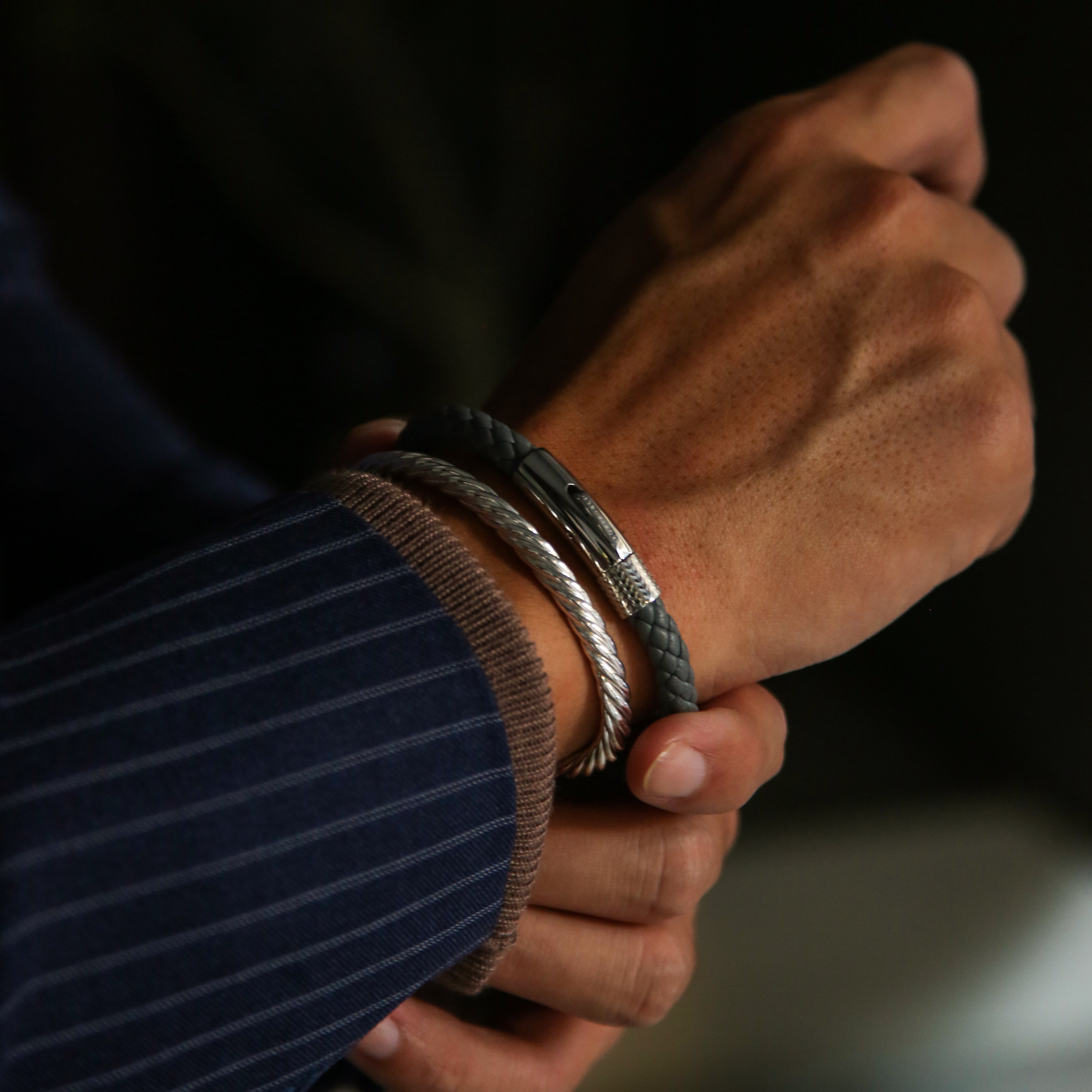 Leather bracelets are one of the stylish types of bracelets. Offering black leather bracelets, leather wrap bracelets, braided leather bracelets. Personalized leather bracelets with engraved names are available through our customized service.