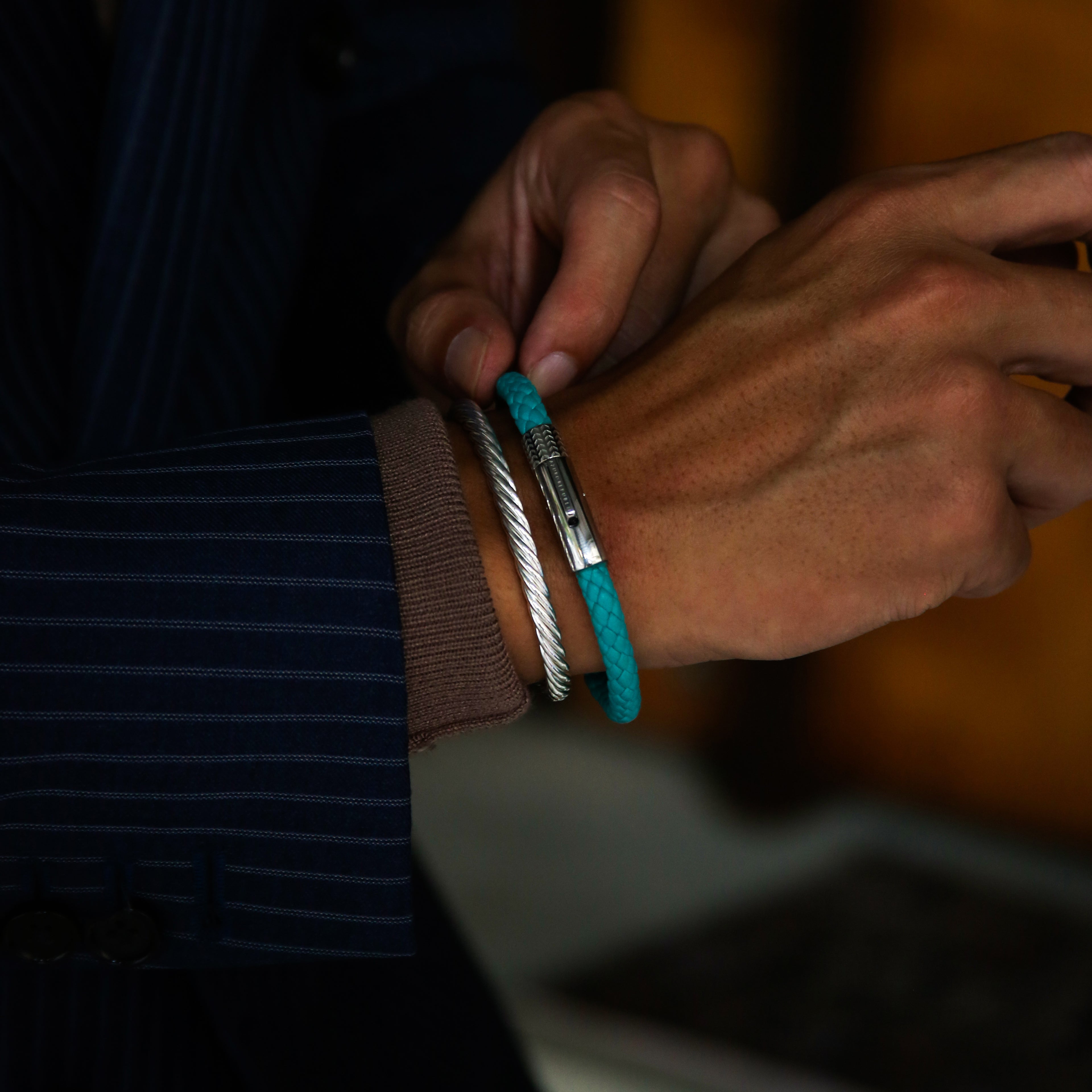 Leather bracelets are one of the stylish types of bracelets. Offering black leather bracelets, leather wrap bracelets, braided leather bracelets. Personalized leather bracelets with engraved names are available through our customized service.