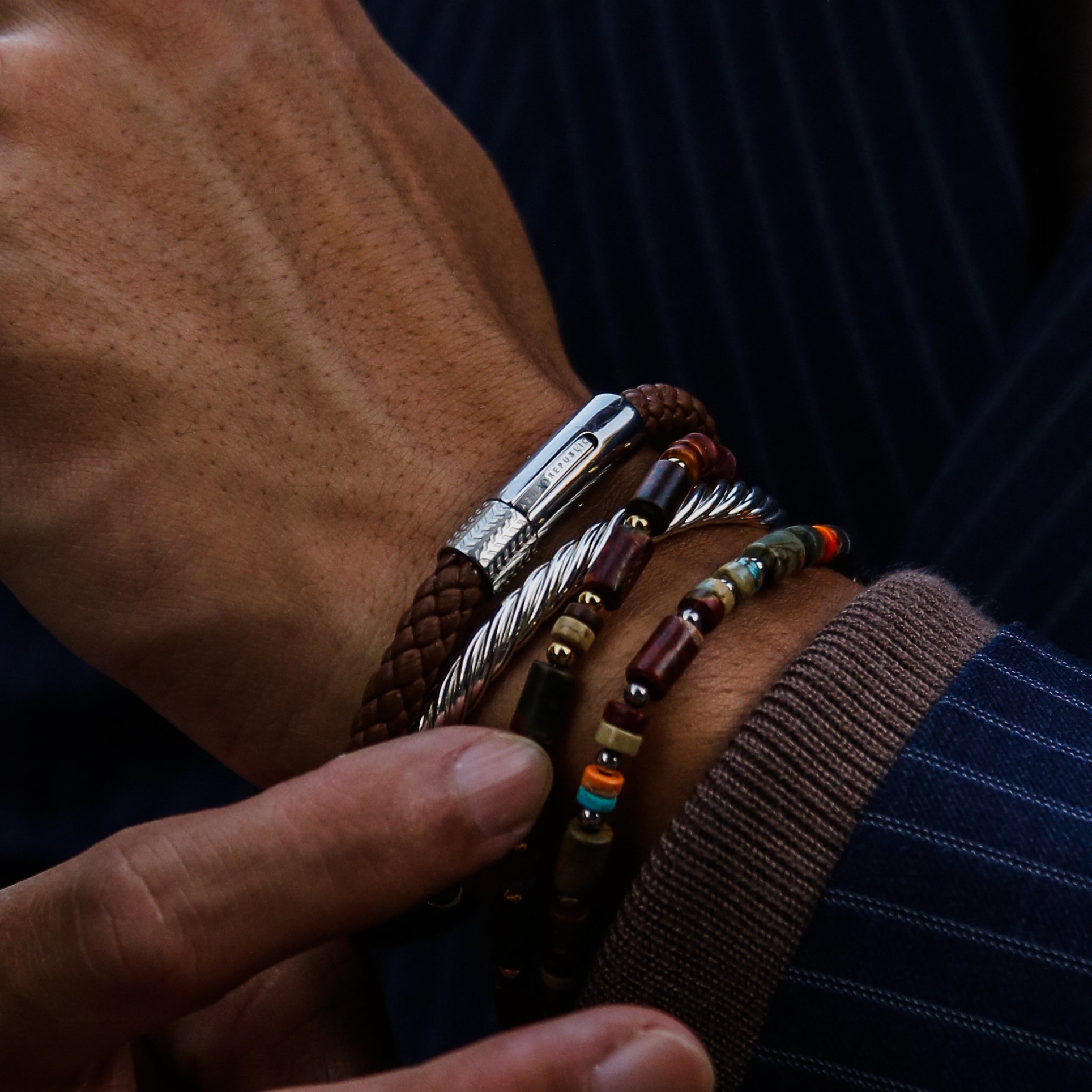 Leather bracelets are one of the stylish types of bracelets. Offering black leather bracelets, leather wrap bracelets, braided leather bracelets. Personalized leather bracelets with engraved names are available through our customized service.