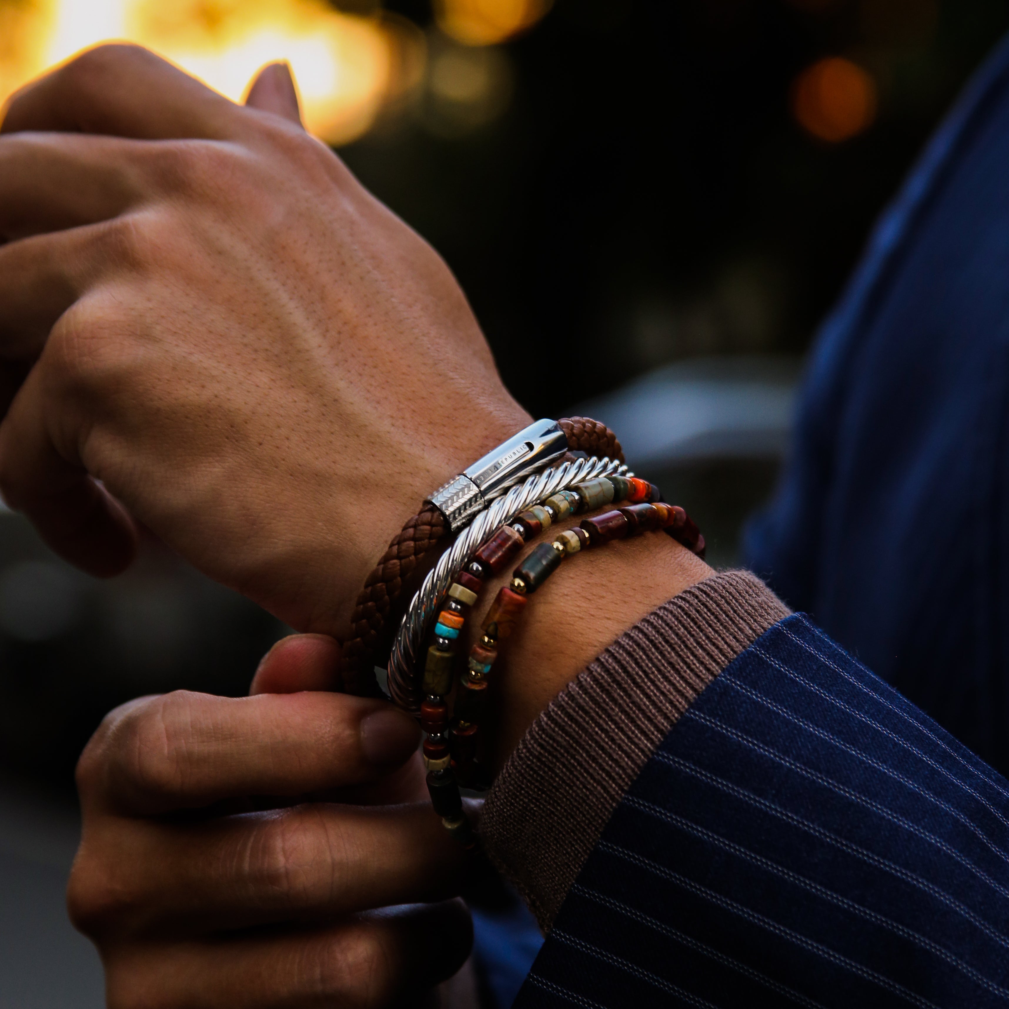 Leather bracelets are one of the stylish types of bracelets. Offering black leather bracelets, leather wrap bracelets, braided leather bracelets. Personalized leather bracelets with engraved names are available through our customized service.