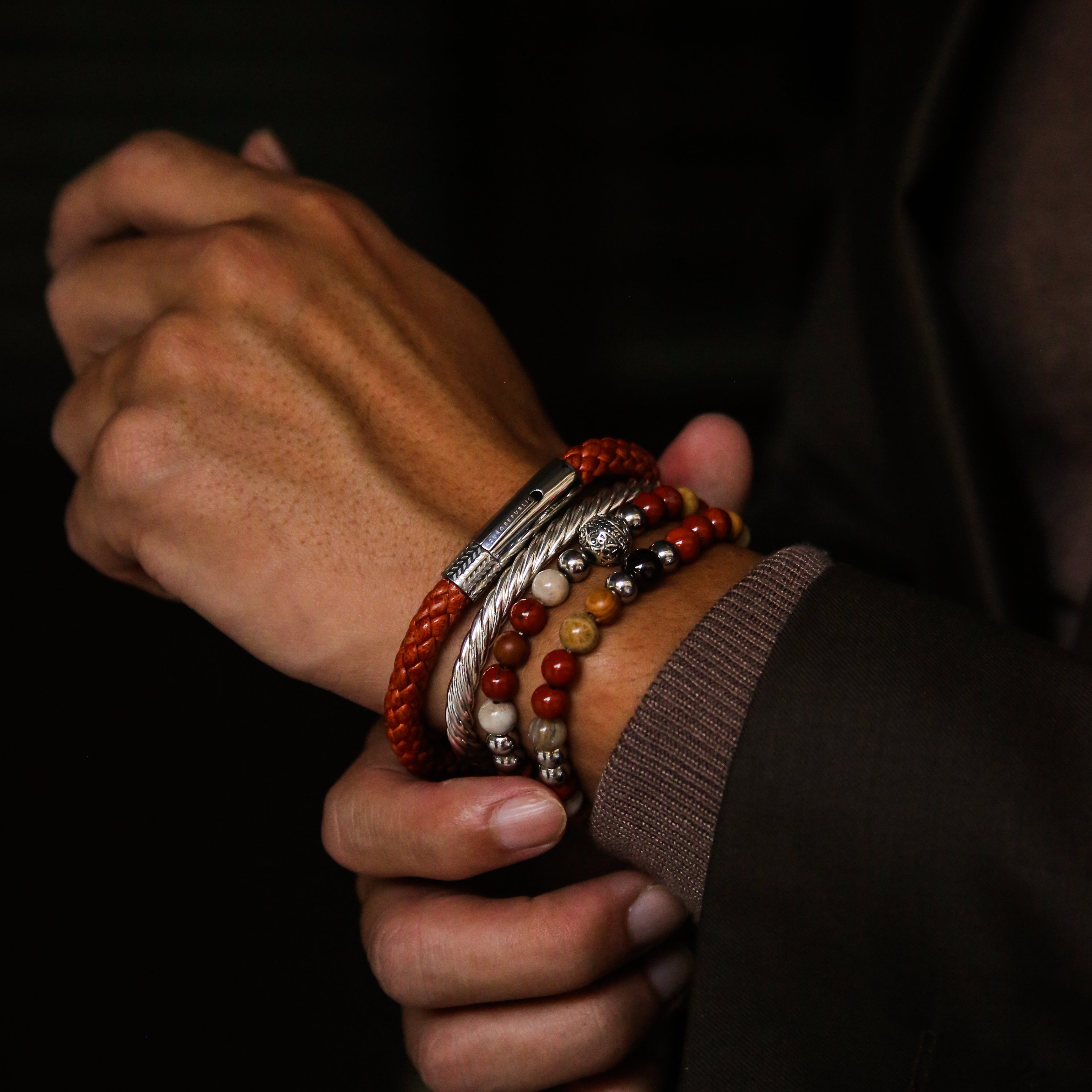 Leather bracelets are one of the stylish types of bracelets. Offering black leather bracelets, leather wrap bracelets, braided leather bracelets. Personalized leather bracelets with engraved names are available through our customized service.
