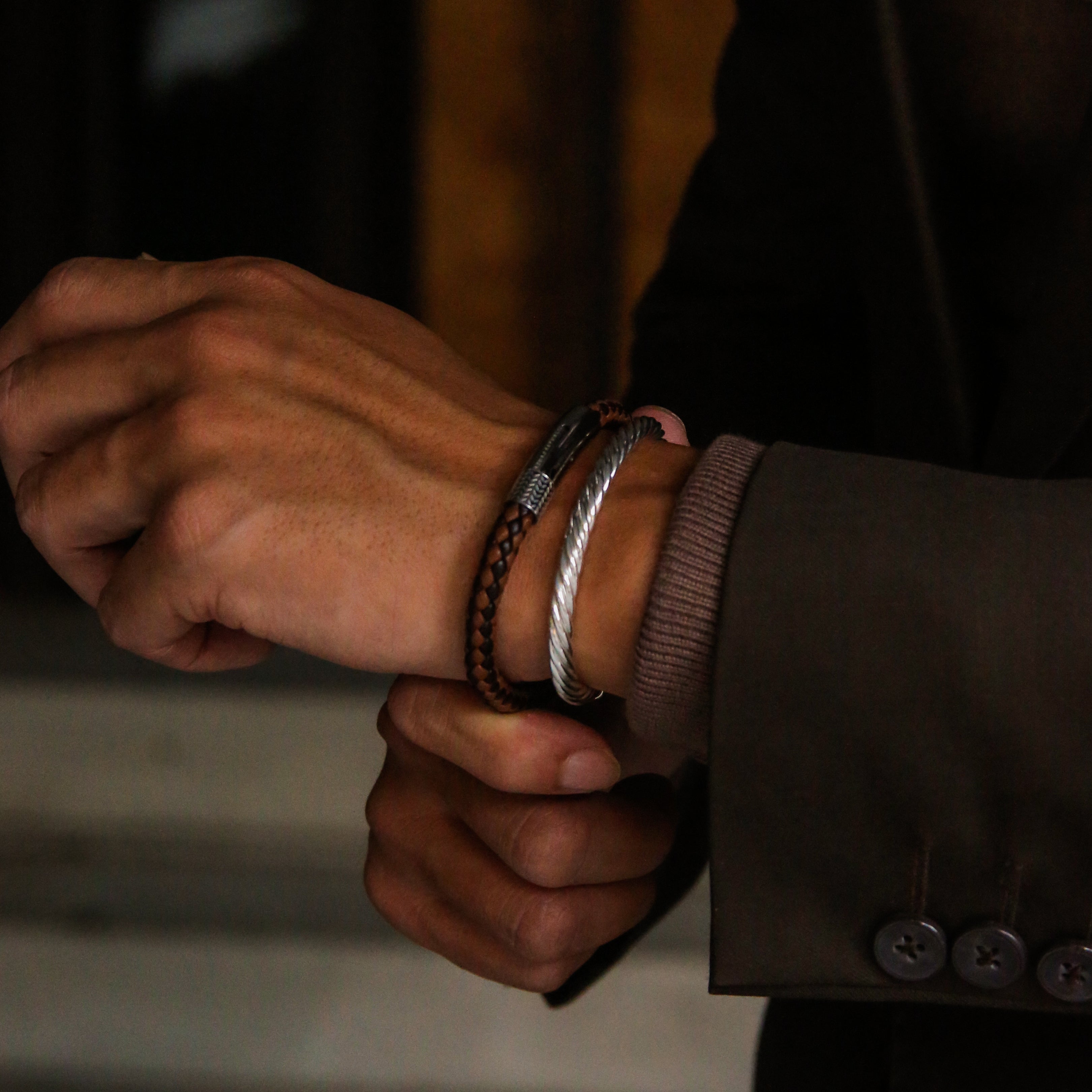 Leather bracelets are one of the stylish types of bracelets. Offering black leather bracelets, leather wrap bracelets, braided leather bracelets. Personalized leather bracelets with engraved names are available through our customized service.