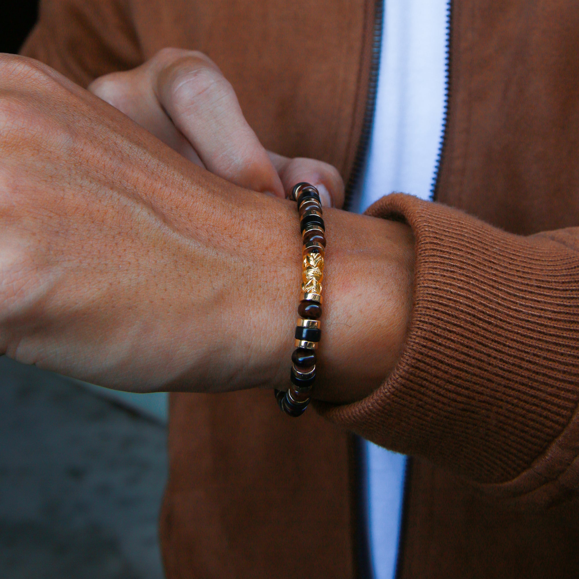 mens beaded bracelet , mens bead bracelet, gold bracelet for men, brown bead bracelets