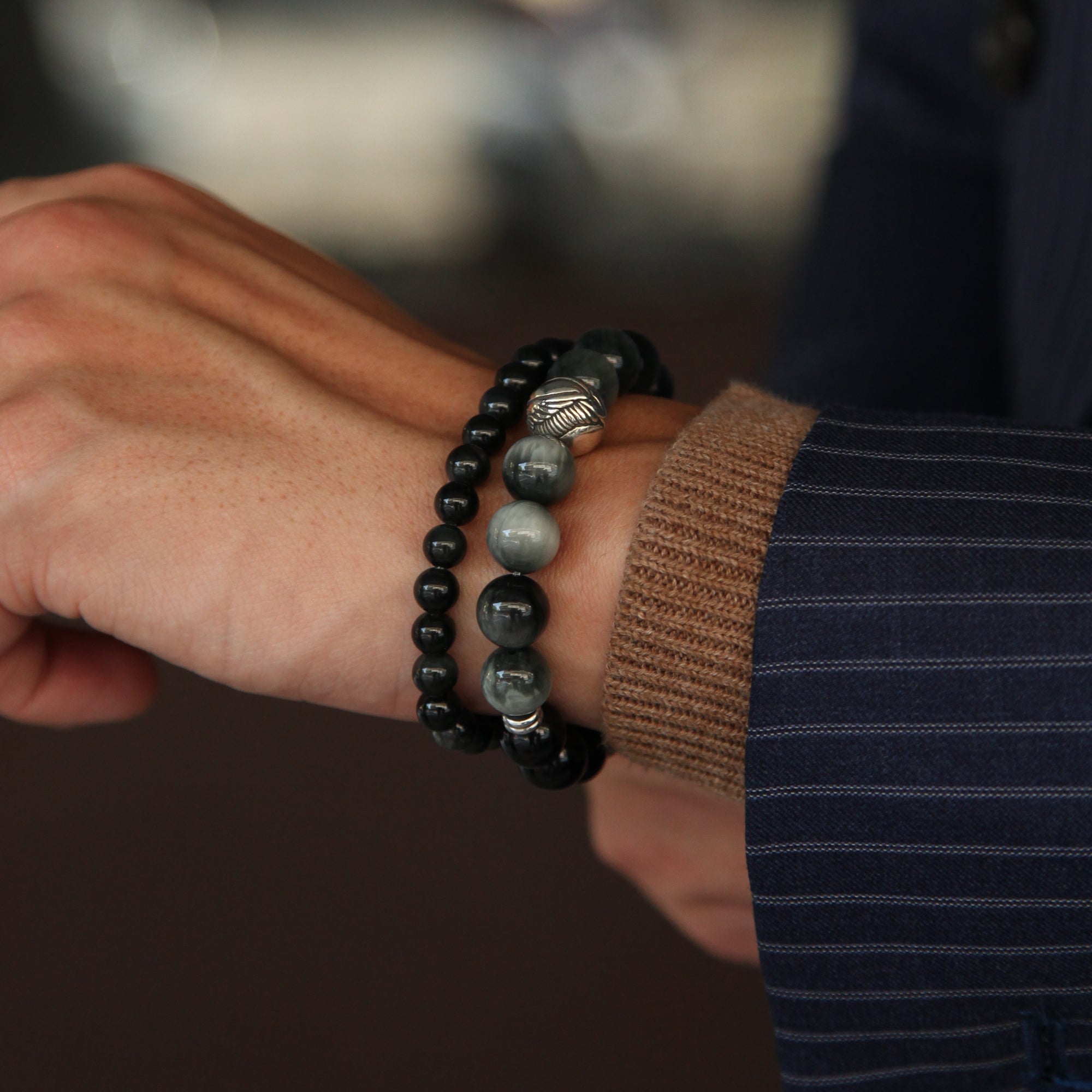 Angel Wing Bracelet with Eagle Eye, Obsidian Crystal