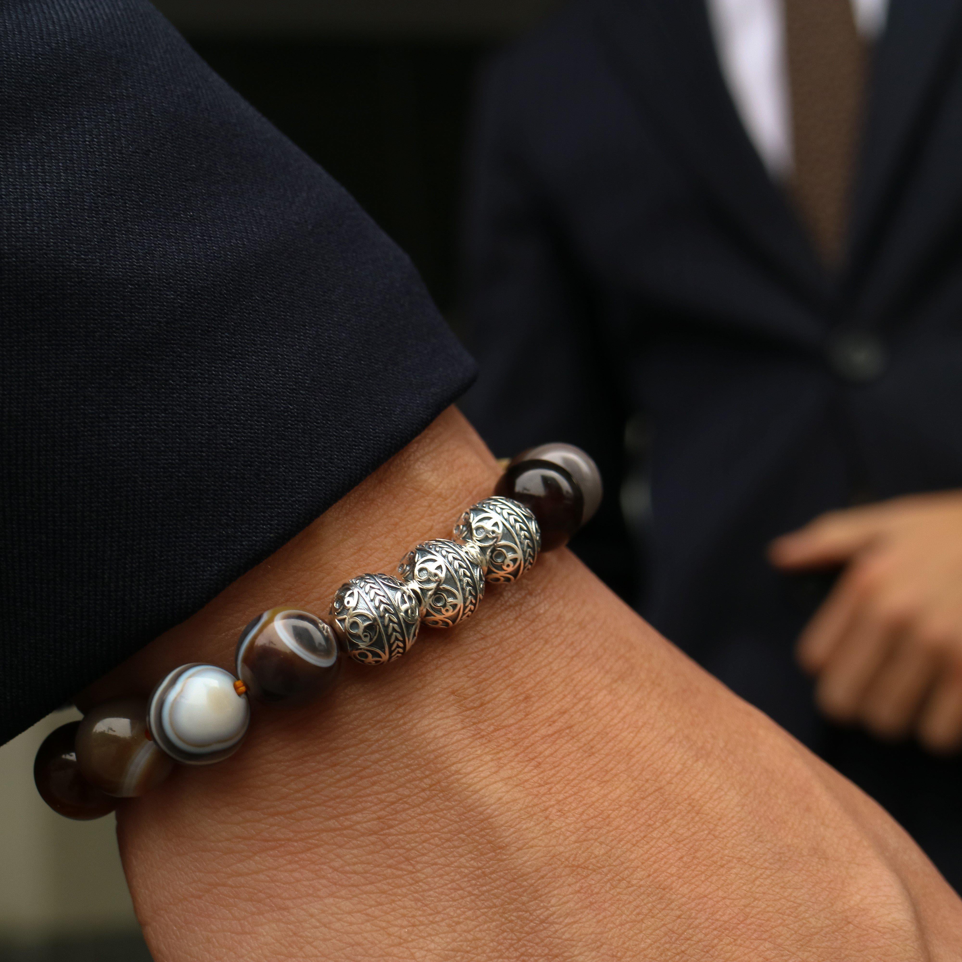 SILVER DRAGORSE BROWN AGATE BRACELET - Azuro Republic