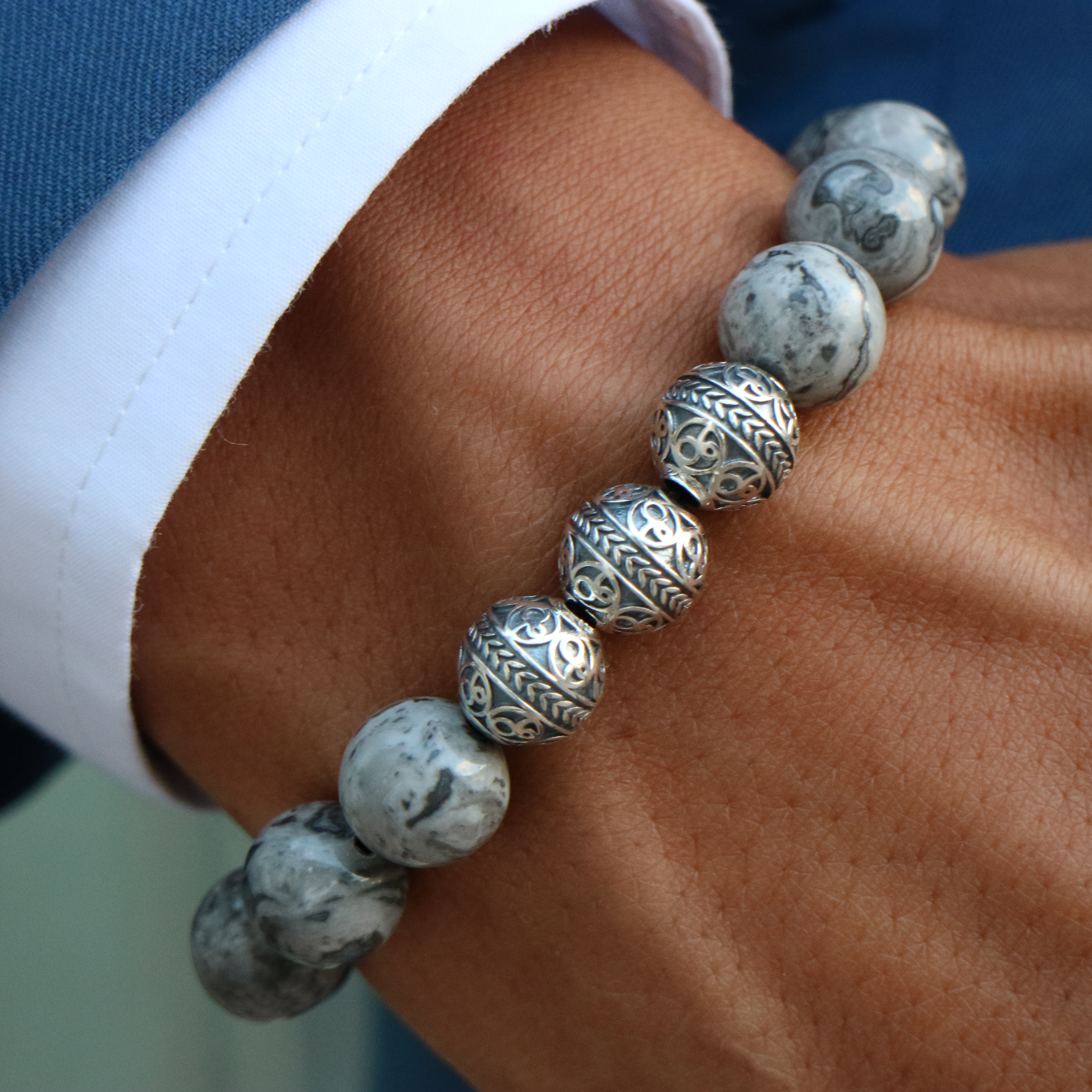 jasper stones, jasper gemstone, jasper beads, jasper jewelry, picasso jasper, picasso stone, jasper crystals, silver beaded bracelet for men, mens beaded bracelet, bracelet for men, men stone bracelet, men bracelet, bracelet for men, beaded bracelets, mens accessories, men beaded bracelets, azuro republic, silver bracelet, men accessories, must have accessories, man bead bracelet, sterling silver bracelets, sterling silver