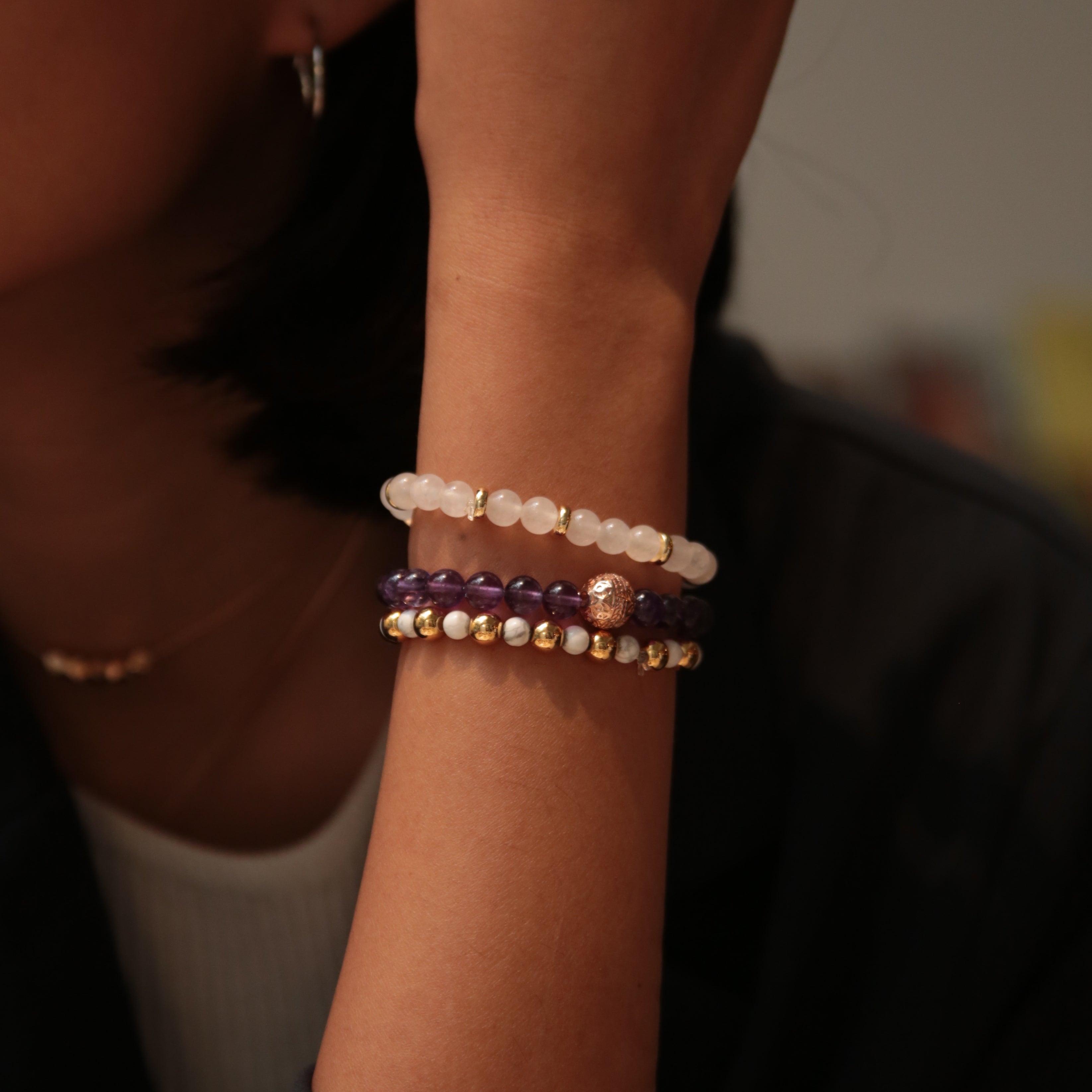 Women's beaded bracelets, Rose gold amethyst bracelet, howlite bracelets, white jade bracelets, Stack bracelets, women's silver bracelets, women's gold bracelets, jewlery for women, women's crystal bracelets, healing crystals bracelets for women, women jewelry
