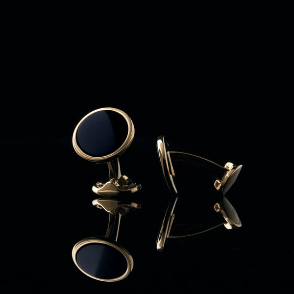 mens gold cuflfink designed by Azuro Republic, select suit cufflinks for men with obsidian stone men accessories