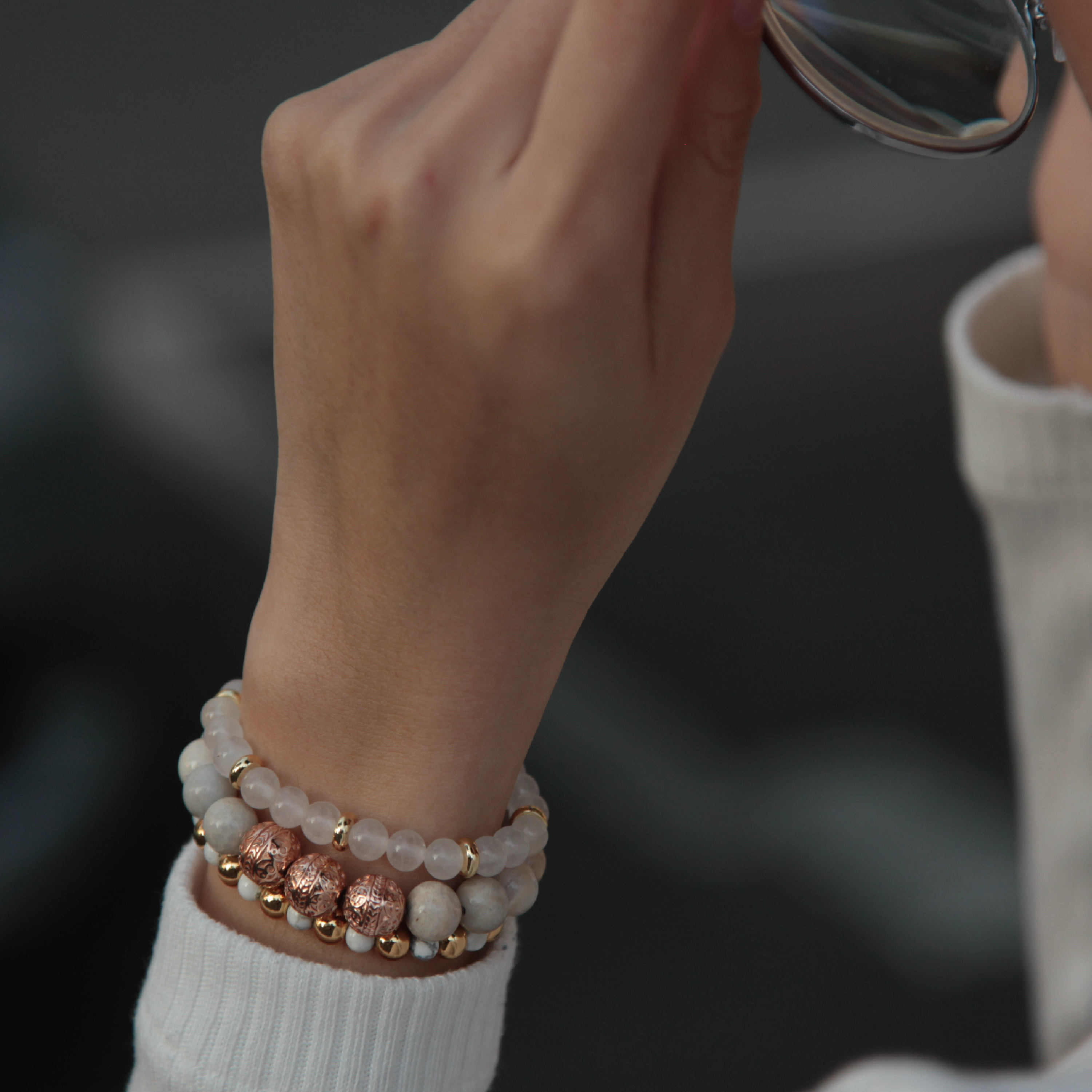 Women's beaded bracelets, Rose gold chrysanthemum bracelet, howlite bracelets, white jade bracelets, Stack bracelets, women's silver bracelets, women's gold bracelets, jewlery for women, women's crystal bracelets, healing crystals bracelets for women, women jewelry