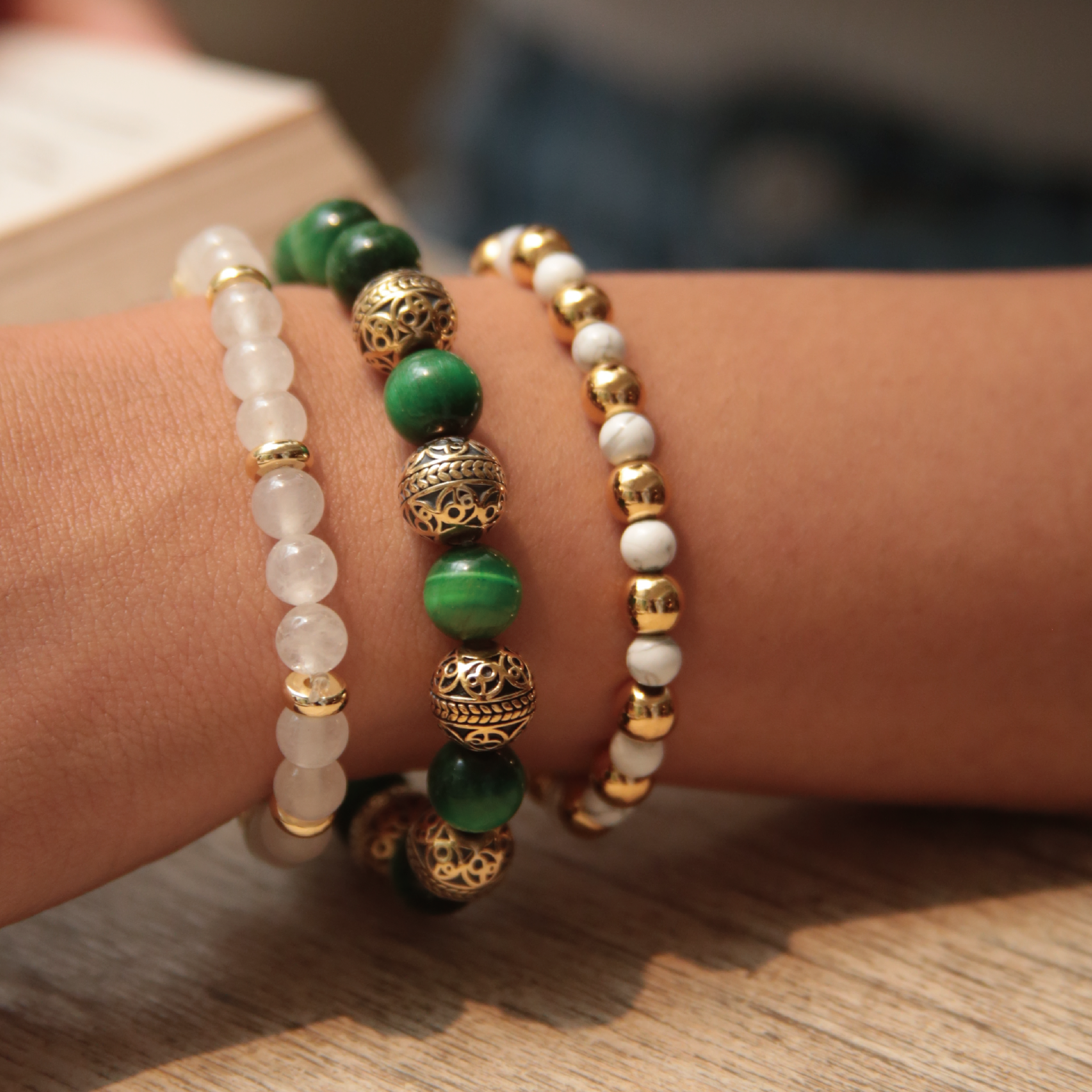 Women's beaded bracelets, Rose gold green tiger eye bracelet, howlite bracelets, white jade bracelets, Stack bracelets, women's silver bracelets, women's gold bracelets, jewlery for women, women's crystal bracelets, healing crystals bracelets for women, women jewelry