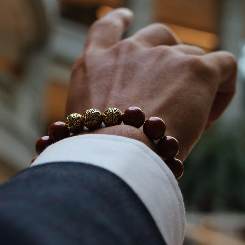 azuro republic men accessories: mens red jasper stone beaded bracelet healing gemstone jewelry gold bracelet gift for men