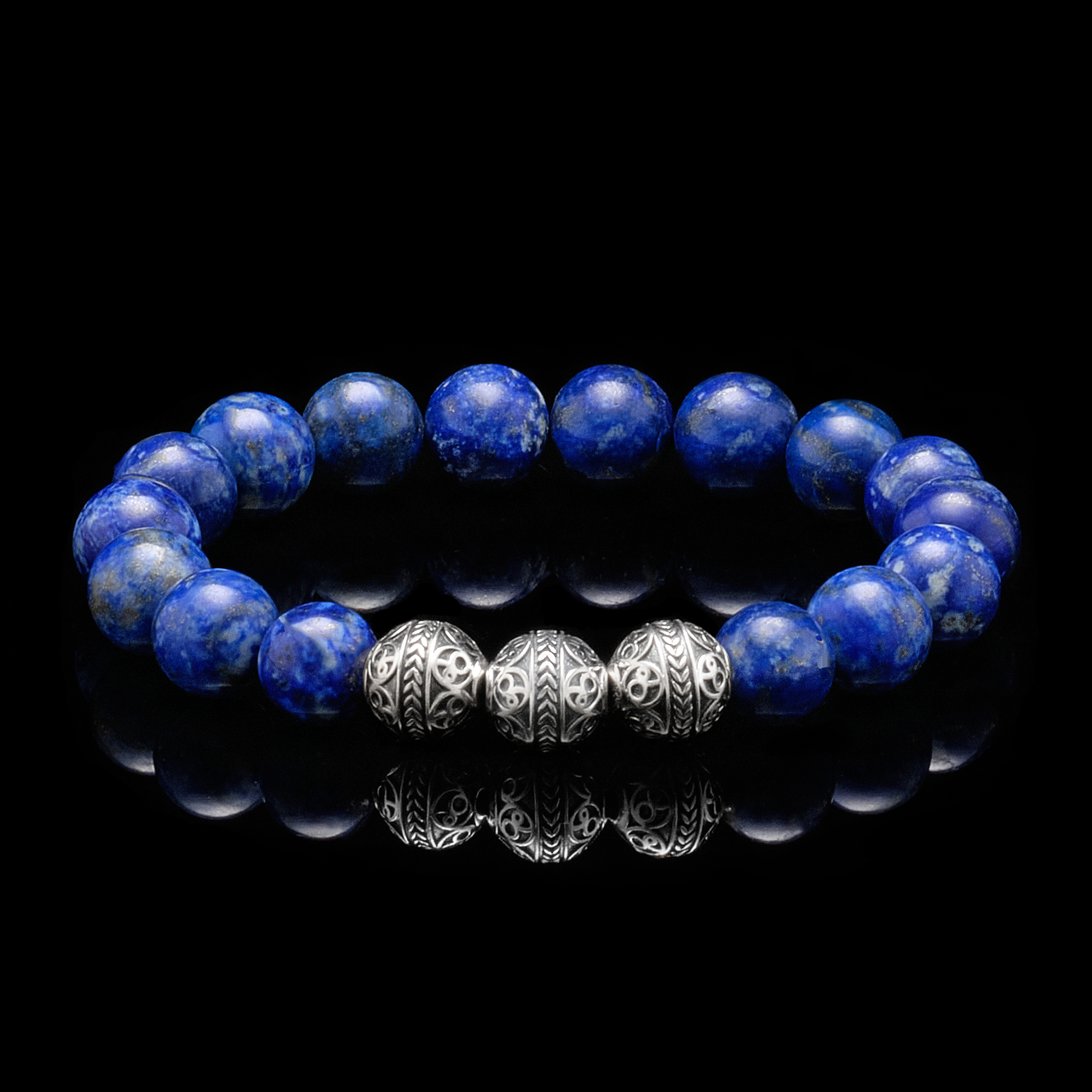 Often to attract the kind of prosperity we crave in our lives, we need to let go and go against the tide. This men's beaded bracelet will make you feel comfortable enough to do this. Made with beautiful Lapis Lazuli Stone, the famous ''Blue stone'', and 925 sterling silver beads