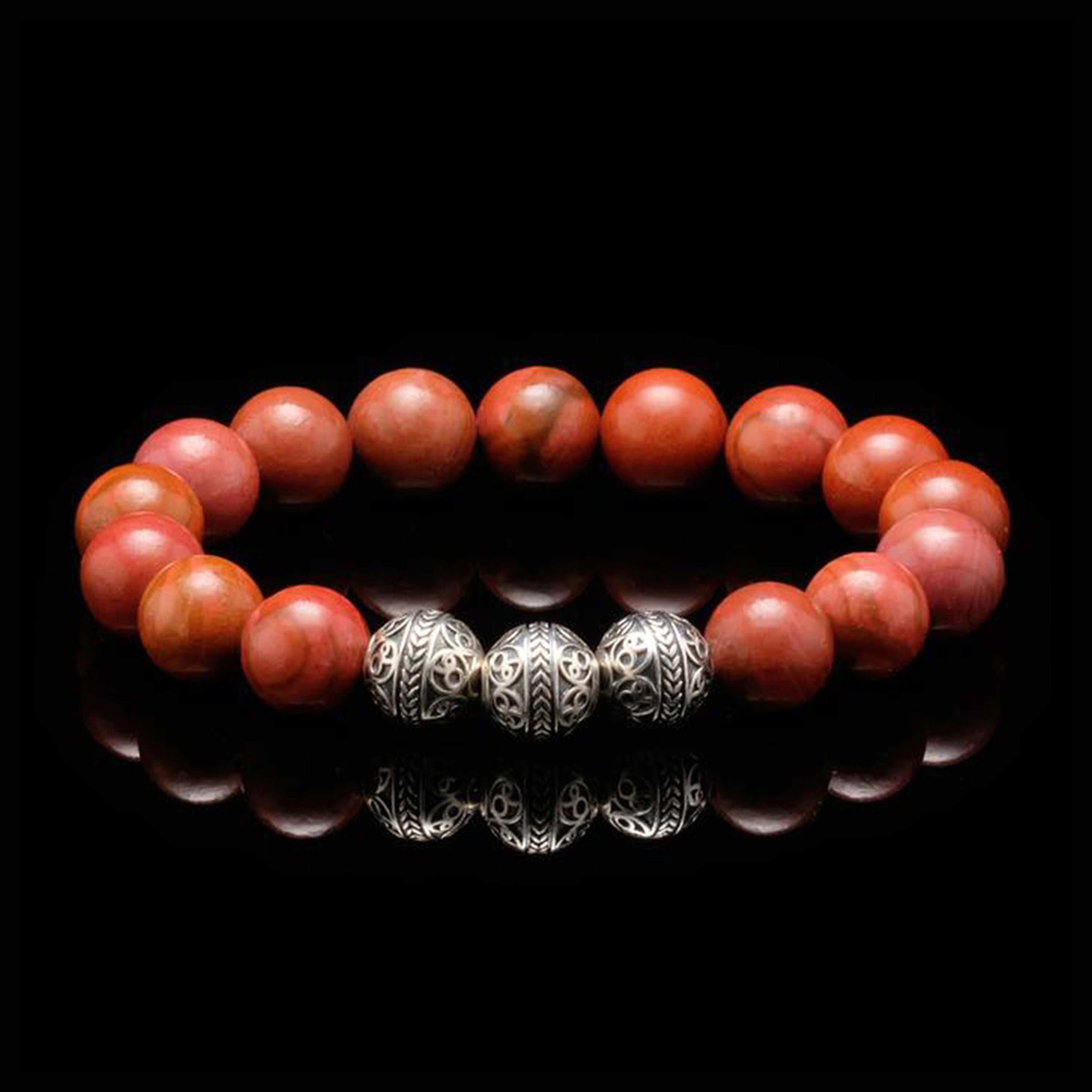 Red jasper bracelet owes its blush to iron impurities. As mens bead bracelet, red jasper bracelet symbolizes passion. The red jasper bracelet gives it a blood hue that provokes a passionate emotion. Passion is the key to leading excellence. Through infusing red Jasper bracelet gemstone properties into the base and sacral chakras.
