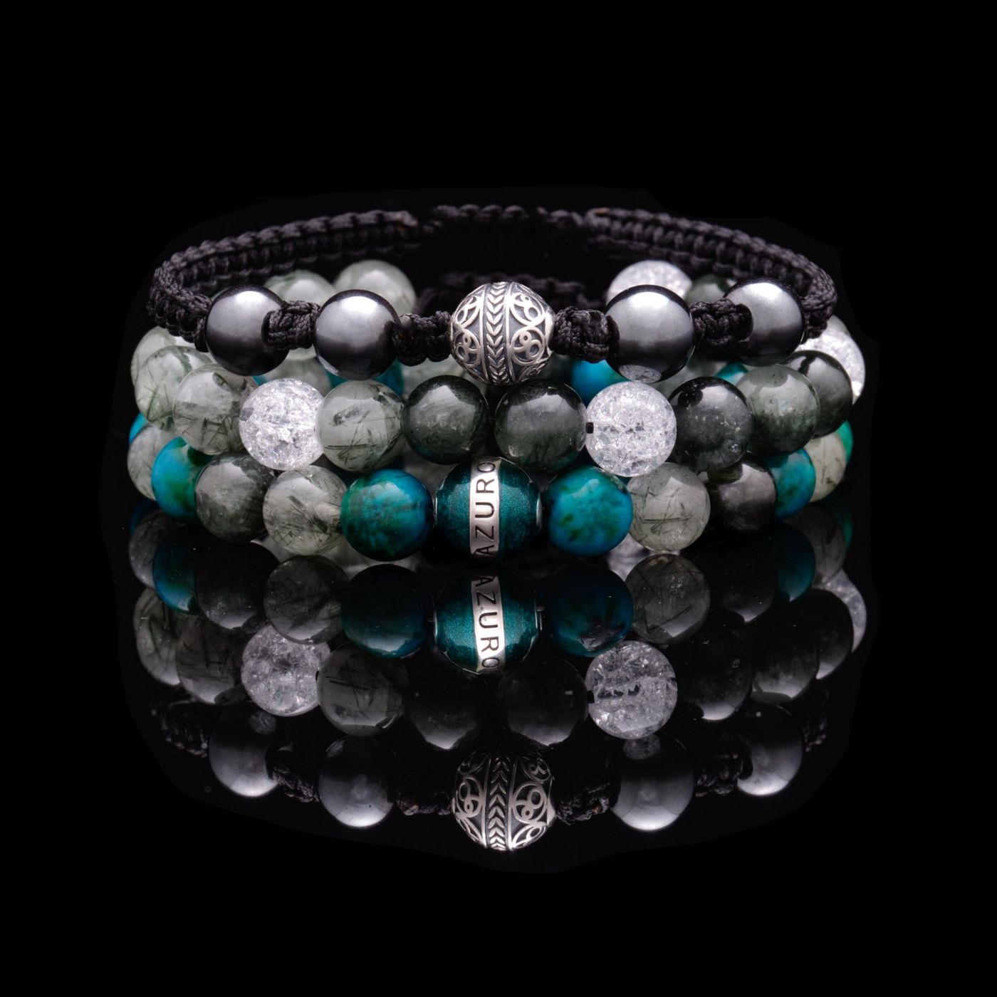 The obsidian stone takes on an updated silhouette as a knot bracelet in the compass beaded stack bracelets. The mens string bracelet maximizes endurance and positivity through the hematite stone and obsidian stone. The delicate rutilated quartz is combined with white beads and the obsidian stone as a black bead bracelet, and the unique quartz stone is a talisman that signifies renewed strength.