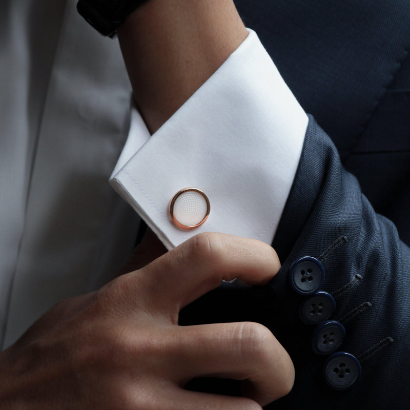 mens rose gold cufflink designed by Azuro Republic, select suit cufflinks for men with white gemstone cufflink men accessories