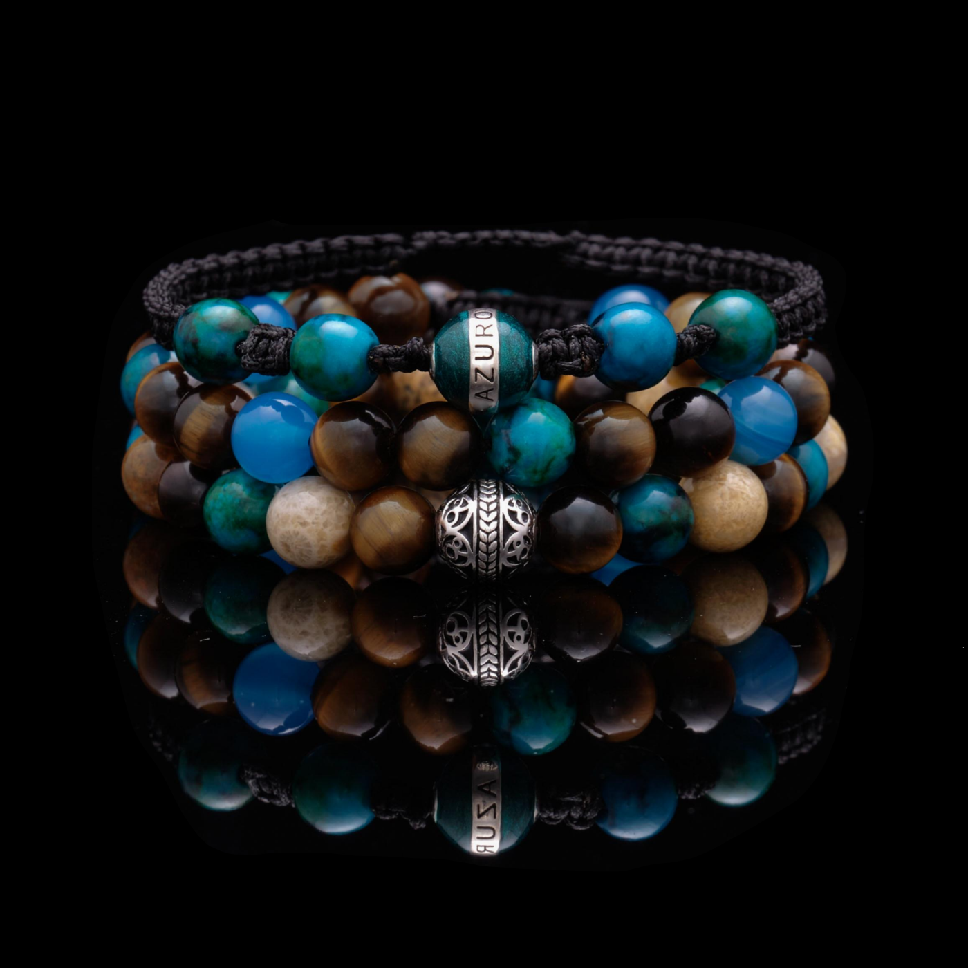 The Andaman stack mirrors the color and essence of the ocean, sand, and forest. Turquoise bracelets, chrysanthemum stones, tiger eye stone, and blue agate stones are combined into set of mens beaded bracelets for ultimate empowerment. Together they will attract happiness and spiritual motivation. Taken inspiration from mother nature, The Andaman kindles our appreciation of living in the moment and brings positivity for others.