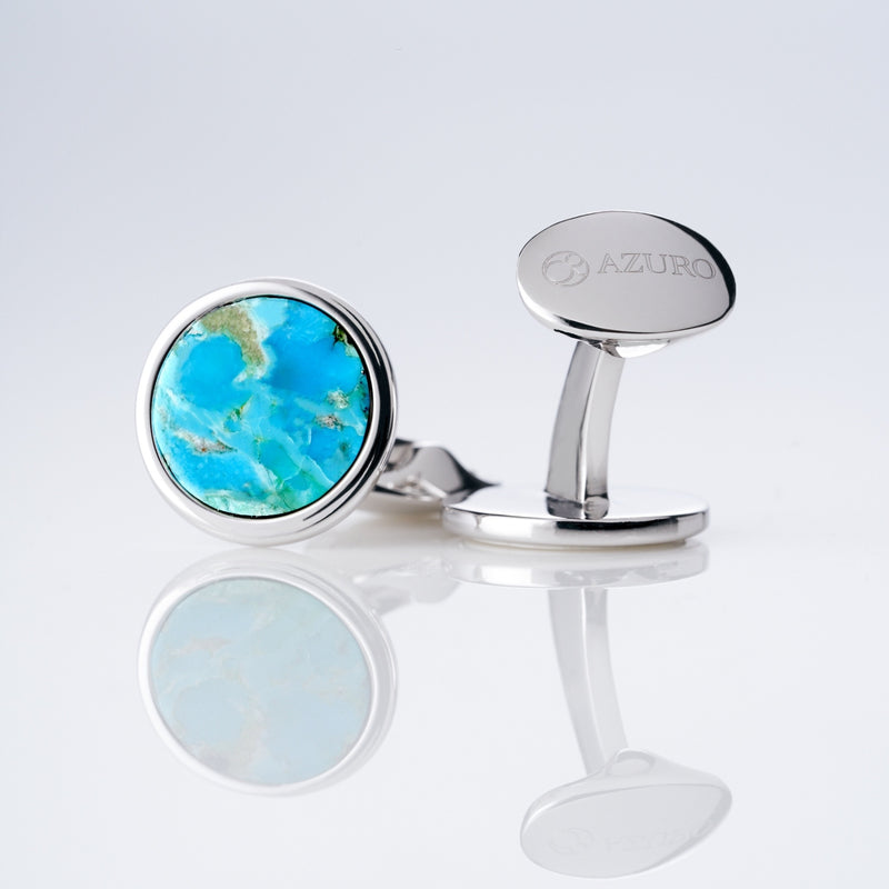 mens sterling silver cufflink designed by Azuro Republic, select suit cufflinks for men with turquiose cufflink men accessories