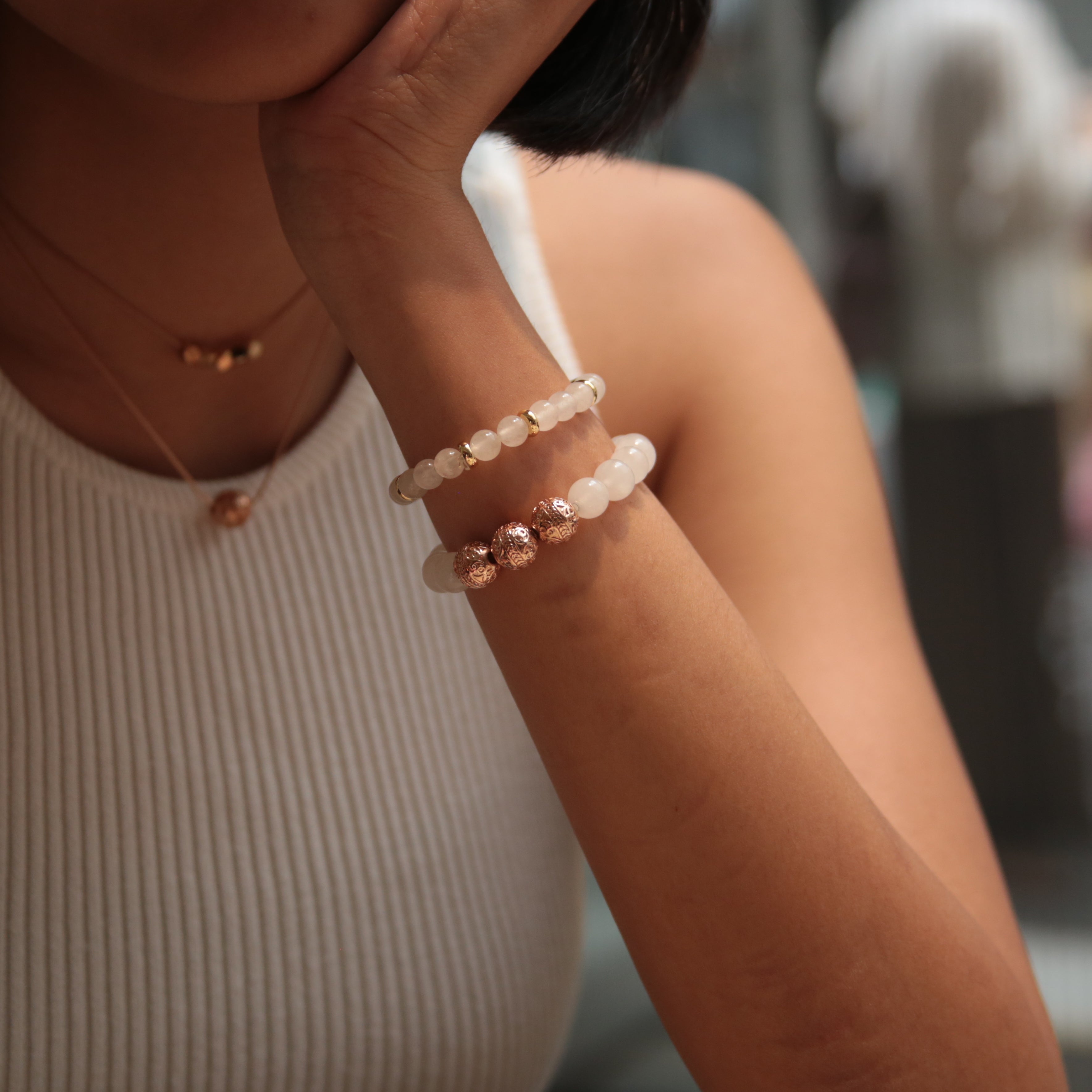 Women's beaded bracelets, Rose gold white jade bracelet, howlite bracelets, white jade bracelets, Stack bracelets, women's silver bracelets, women's gold bracelets, jewlery for women, women's crystal bracelets, healing crystals bracelets for women, women jewelry