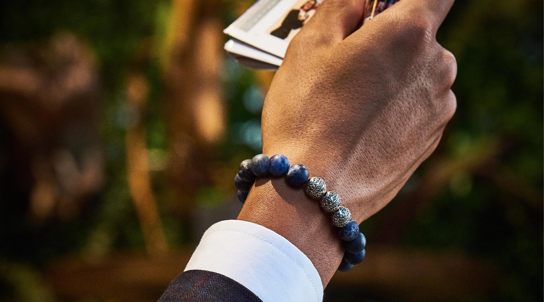 Single Color Men's Beaded Bracelets with Healing Stones