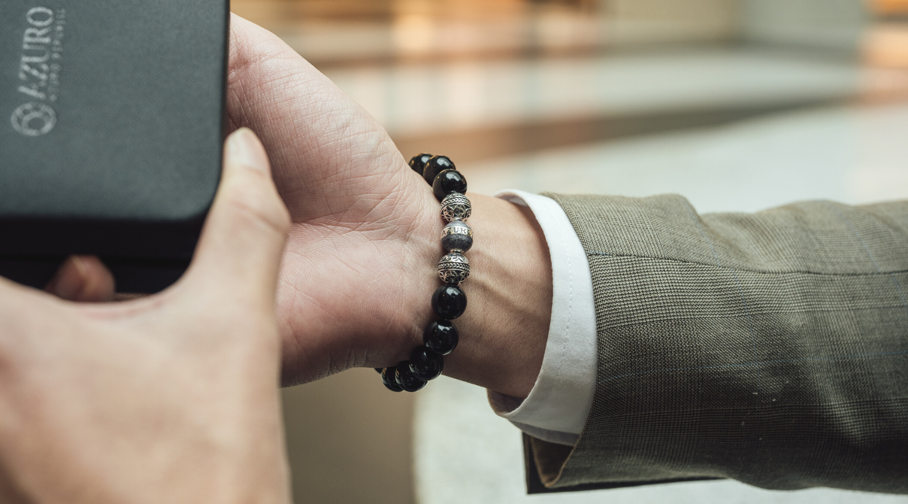 Men's Silver Bracelet: Men's Beaded Bracelets with Healing Stones