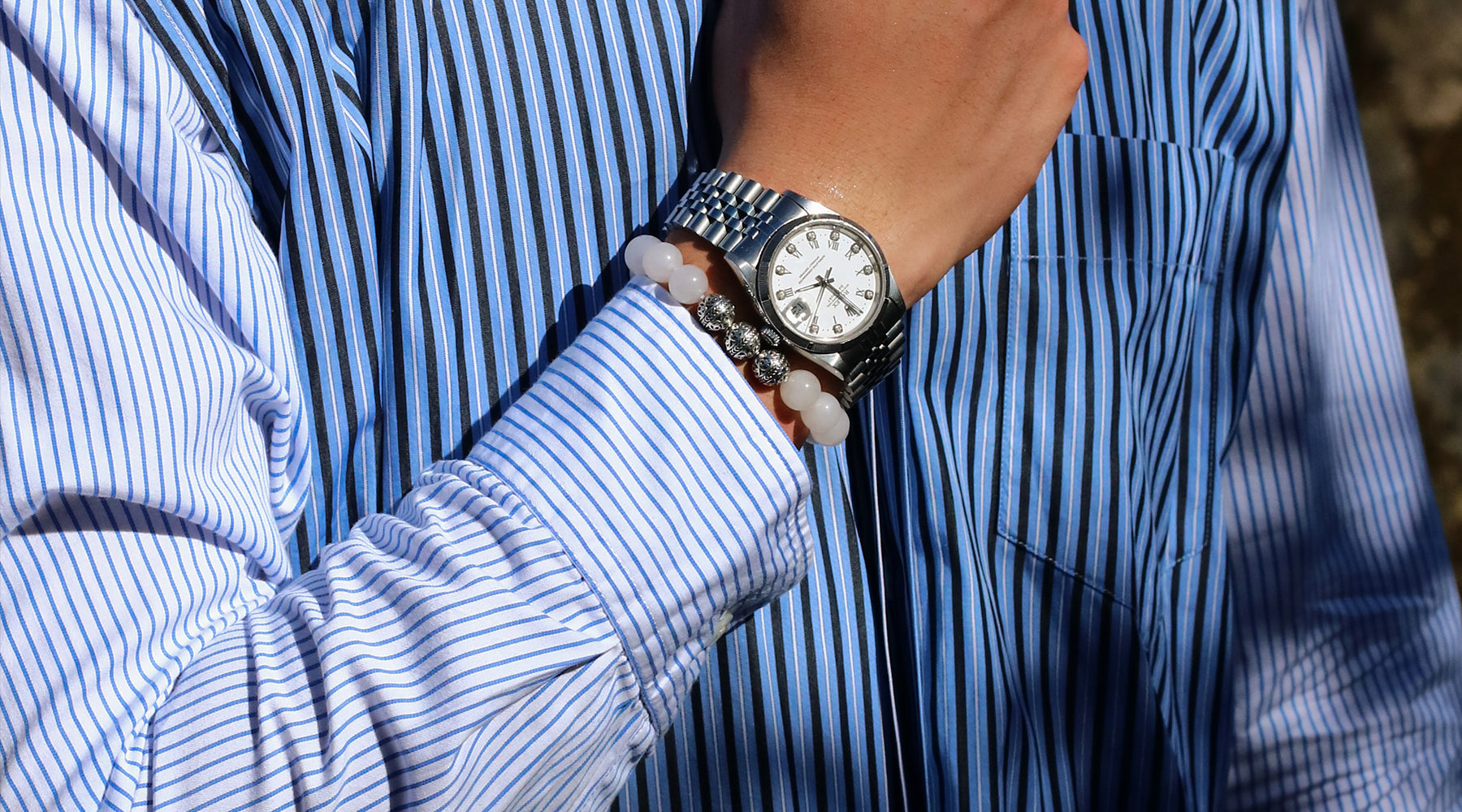 White Jade Bracelet Men Beaded Bracelet