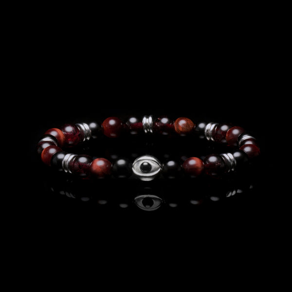 Evil Eye bracelet, Beaded bracelet, garnet beaded bracelet 