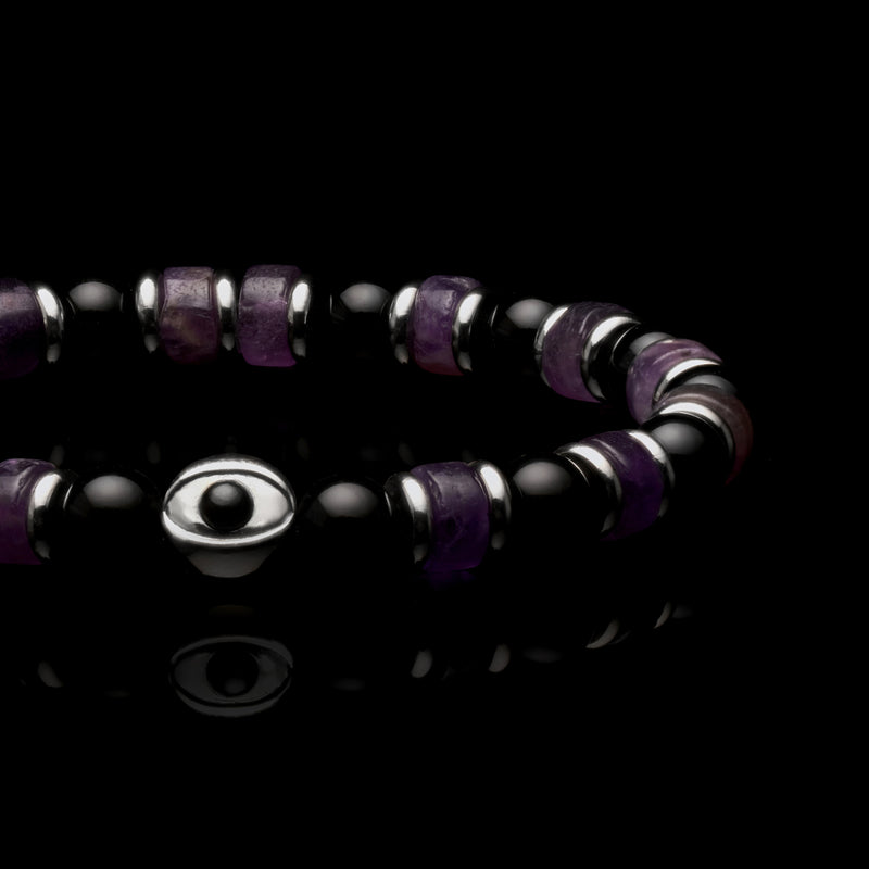 Evil Eye bracelet, Beaded bracelet, Amethyst beaded bracelet 