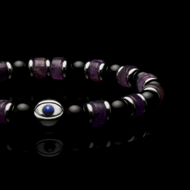 Evil Eye bracelet, Beaded bracelet, Amethyst beaded bracelet 