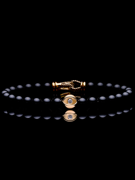 18k Gold Evil Eye Bracelet | Onyx Beaded Bracelet In Laurel Clasp