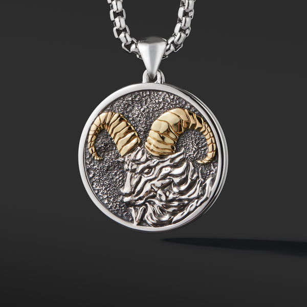 Aries Pendant Zodiac Necklace - Sterling Silver with 18K Solid Gold