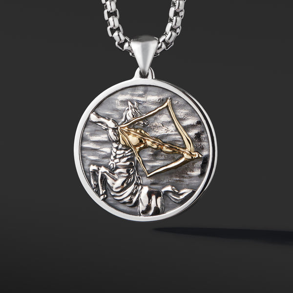 Sagittarius Pendant Zodiac Necklace - Sterling Silver with 18K Solid Gold