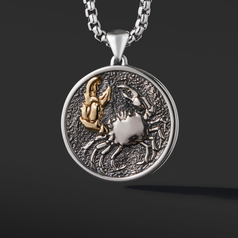 Cancer Pendant Zodiac Necklace - Sterling Silver with 18K Solid Gold