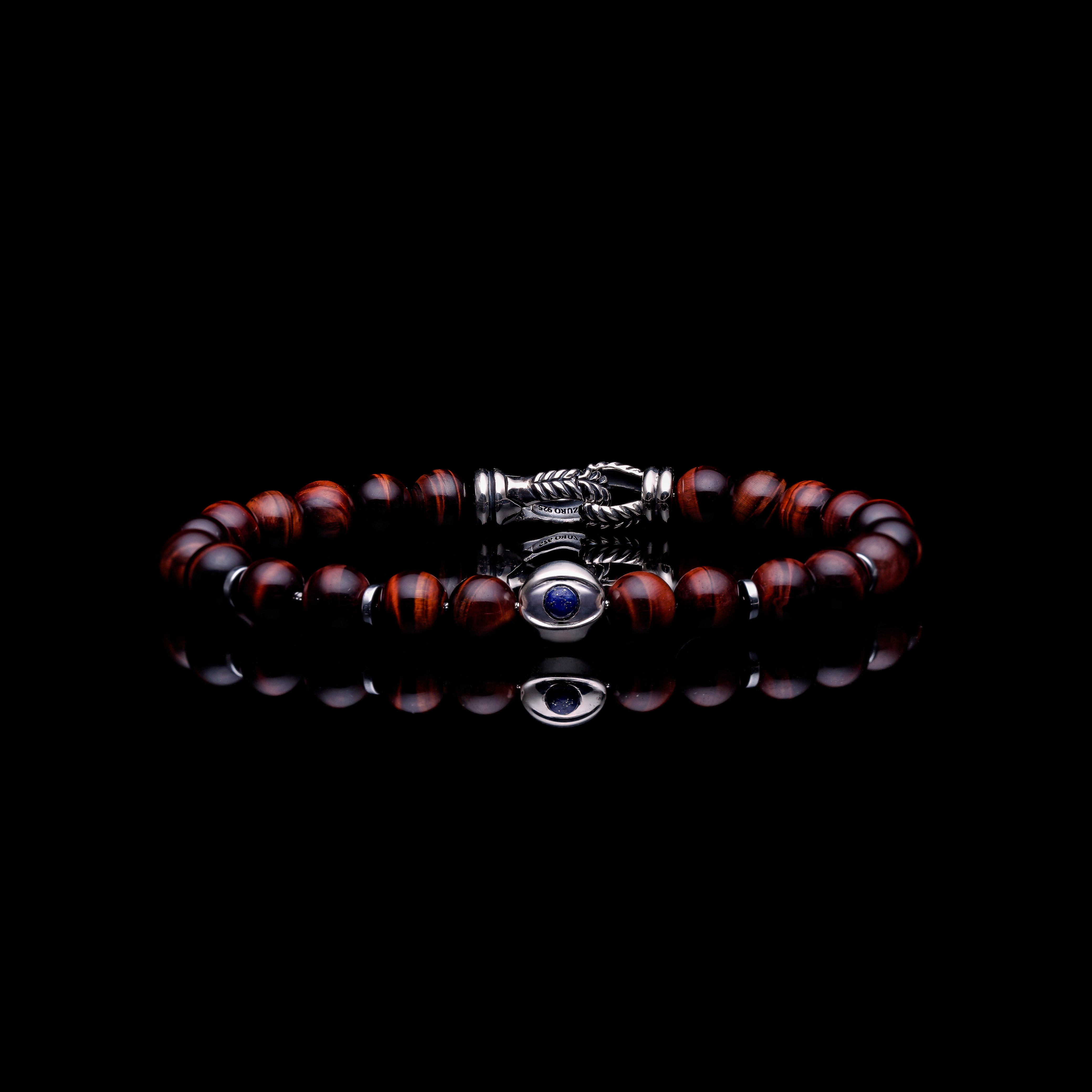 Men's Evil Eye Bracelets  Silver Red Tiger Eye Beaded Bracelets