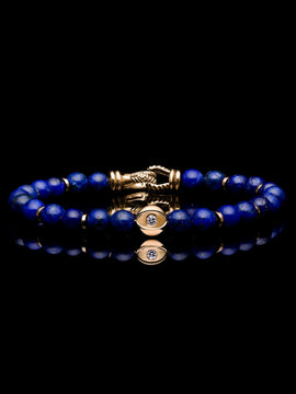 18k Gold Evil Eye Bracelet | Lapis Lazuli Beaded Bracelet In Laurel Clasp