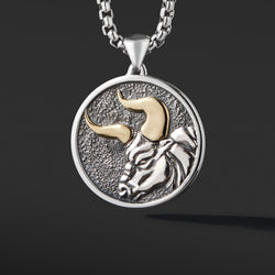 Taurus Pendant Zodiac Necklace - Sterling Silver with 18K Solid Gold