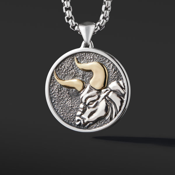Taurus Pendant Zodiac Necklace - Sterling Silver with 18K Solid Gold