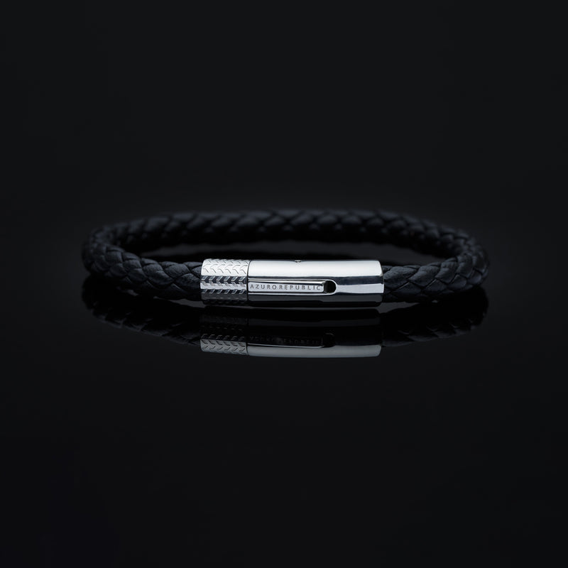 Azuro Republic Nappa Leather Bracelet | Men's Round Black Leather Wrap  Bracelet